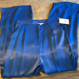 Gorgeous Satin Karina Grimaldi Royal Blue Wide Leg Pants
